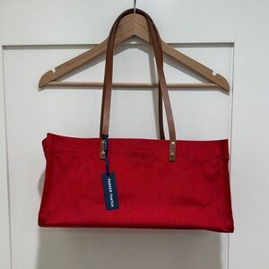 Parker Thatch Red Nylon Mimi Tote Bag with Brown Leather Straps